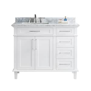 Newport 42 in. Single Bath Vanity in White with Marble Vanity Top in Carrara White with White Basin