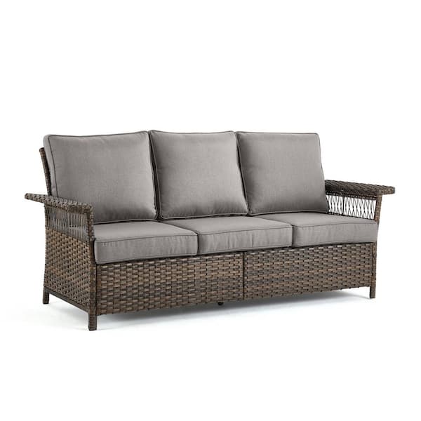 Seagull Series 3-Seat Wicker Outdoor Patio Sofa Couch with Deep Seating and CushionGuard Gray Cushions