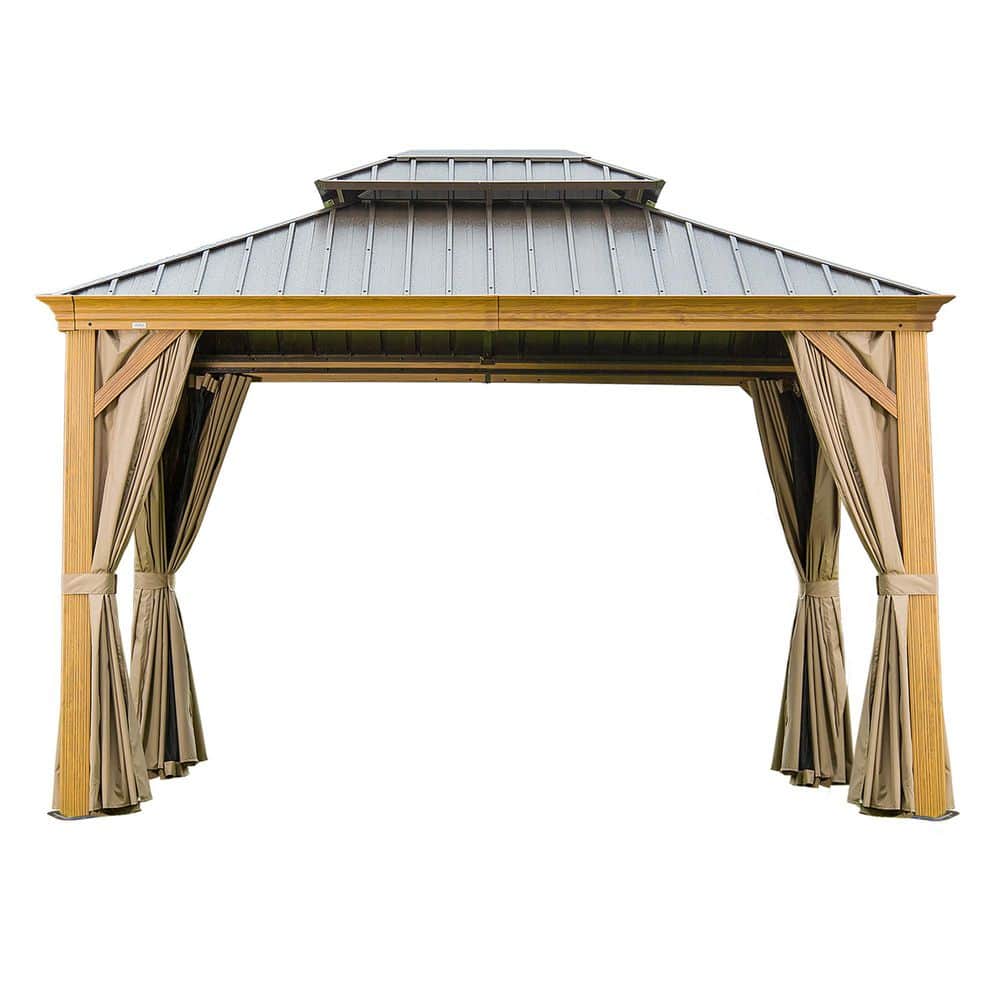 10 ft. x 12 ft. Hardtop Gazebo, Wooden Coated Aluminum Frame Canopy with Ga