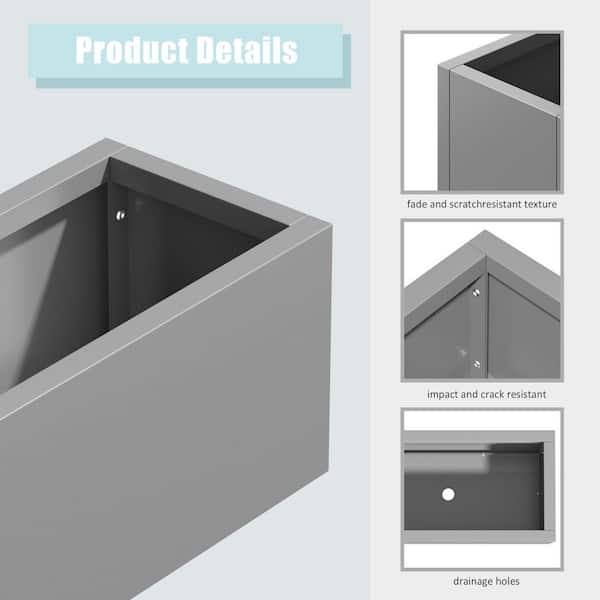 Re Gray 36 in. x 10 in. x 10 in. Metal Rectangular Raised