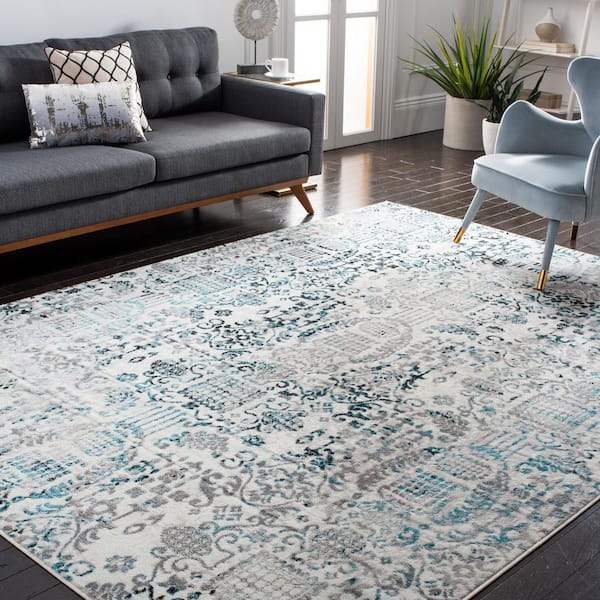 Skyler 9 ft. x 12 ft. Gray/Blue Ornate Overdyed Area Rug