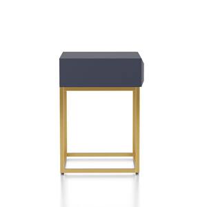 Kapulet 19 in. Antique Blue and Gold Rectangle Wood Top Side Table