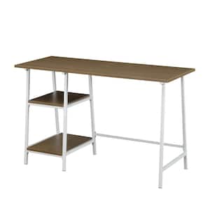 Designs2Go 47 in. Rectangle Driftwood and White Particle Board Writing Desk with Metal Trestle Frame
