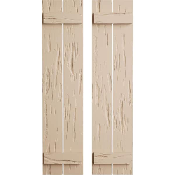 Ekena Millwork 11.5 in. x 30 in. Timberthane Polyurethane 2-Board Spaced Board-n-Batten Pecky Cypress Faux Wood Shutters Pair