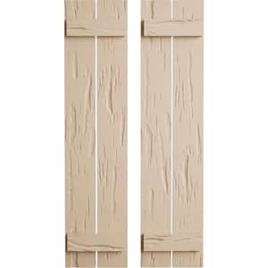 11.5 in. x 38 in. Timberthane Polyurethane 2-Board Spaced Board-n-Batten Pecky Cypress Faux Wood Shutters Pair