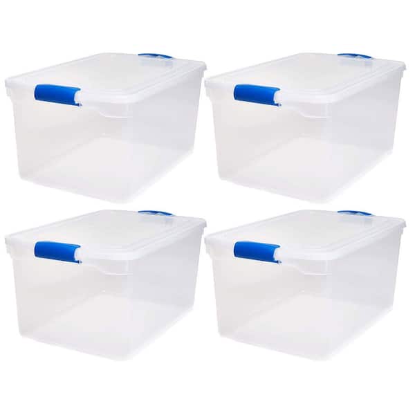 HOMZ 66 qt. Heavy Duty Modular Stackable Storage Containers in Clear (4-Pack)
