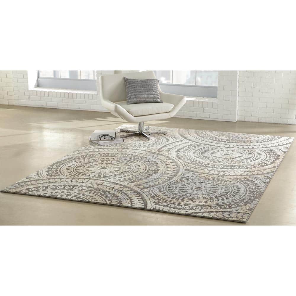 Spiral Medallion 5 ft. x 7 ft. Gray Geometric Area Rug - thumbnail 9