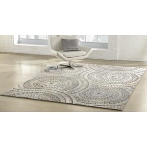 Spiral Medallion 9 ft. x 13 ft. Gray Geometric Area Rug