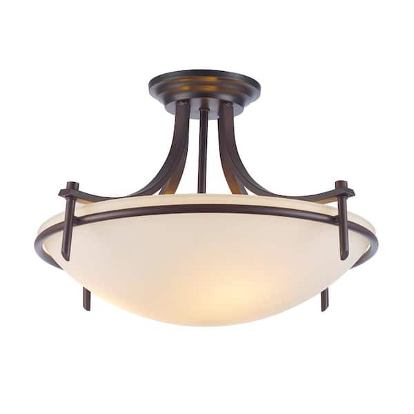 Bel Air Lighting Vitalian 21 in. 3-Light Oil Rubbed Bronze Semi-Flush Mount Ceiling Light Fixture with Marbleized Glass Shade