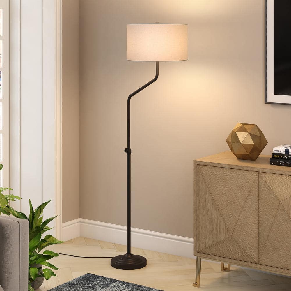 Callum Blackened Bronze Voice-Activated Floor Lamp with Chiffon Shade