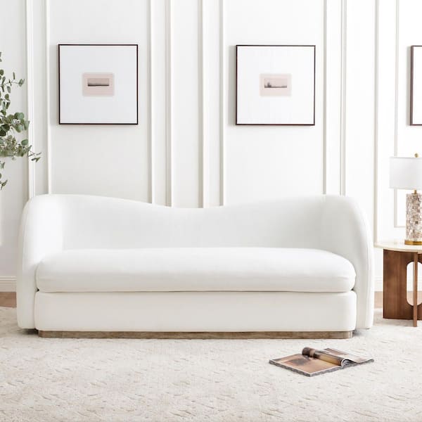 84 in. Wide Slope Arm Linen Upholstered Curved Sofa With Solid Wood Base in White