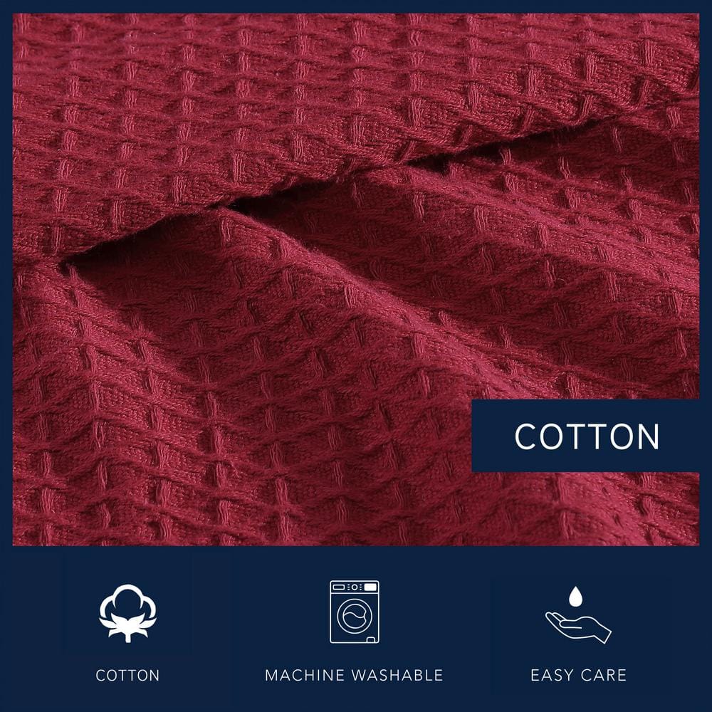 Baird Red Cotton Full Knitted Blanket with Textured Accent