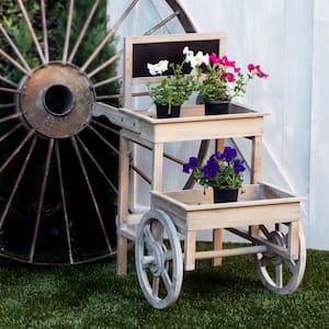 34 in. Tall Indoor/Outdoor Wooden 2-Tier Plant Display Stand with Chalkboard and Wheels