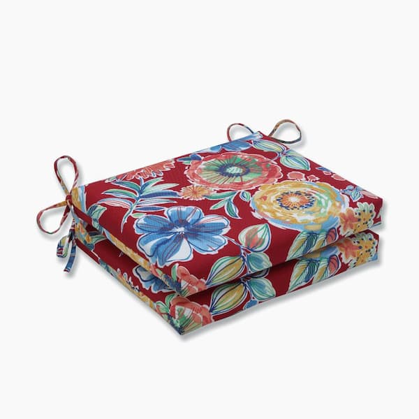 Pillow Perfect Floral 18.5 x 16 Outdoor Dining Chair Cushion in Red/Blue/Green (Set of 2)