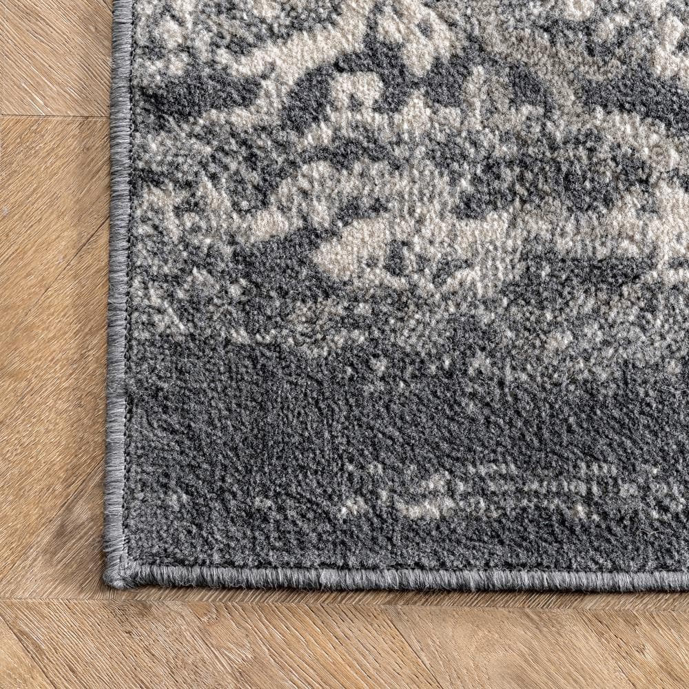 Faded Floral Dark Gray Synthetic 9' x 12' Easy Care Area Rug