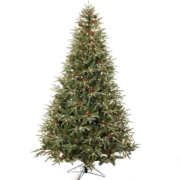 SULLIVANS 7.5 ft. Green Regular Pine Artificial Prelit Christmas Tree with Pinecones with LED Lights