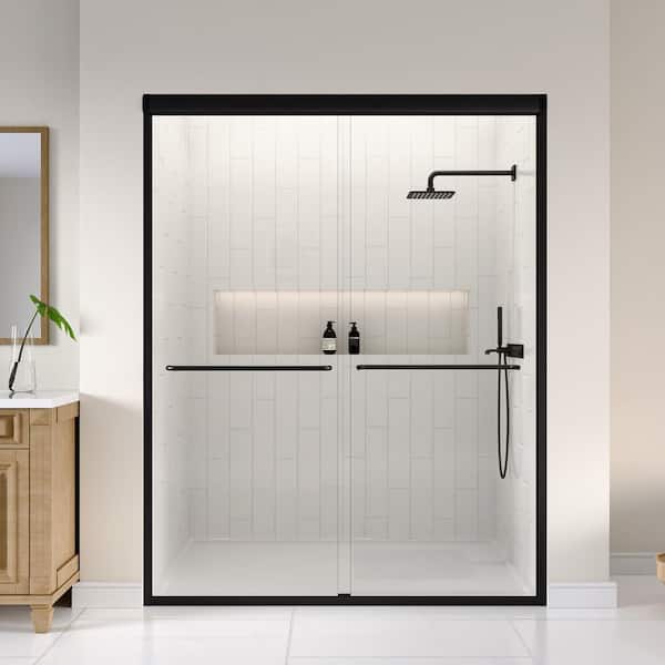 60 in. W x 72 in. H Double Sliding Framed Shower Door in Matte Black with SGCC 5/16 in. (8 mm) Tempered Clear Glass