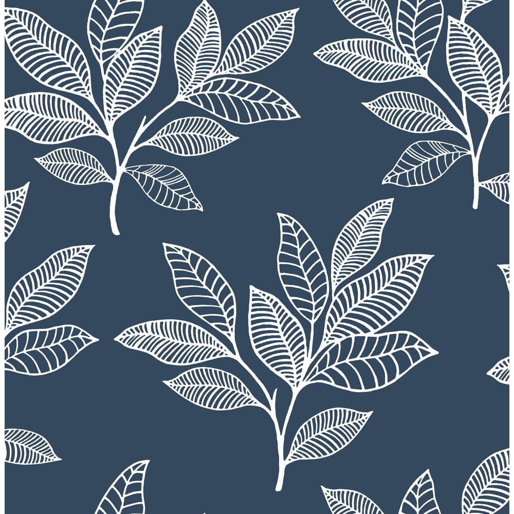 Blue and White Stylized Leaves Vinyl Peel and Stick Wallpaper Roll (Covers 30.75 sq. ft.) price history on PriceWatchPro
