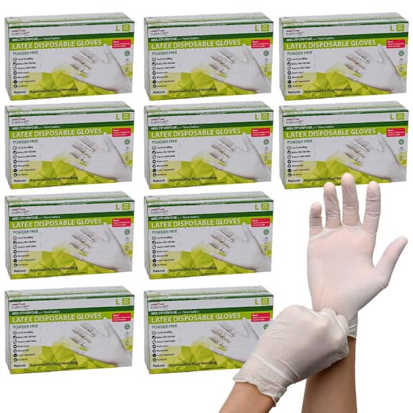 BISON LIFE Large, Natural Disposable Latex Gloves Food Preparation Multi-Purpose Cleaning Gloves (1000-Count)