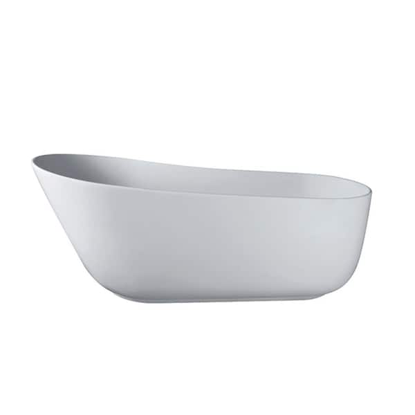 ANGELES HOME 67 in. x 31.5 in. Solid Surface Stone Resin Oval Shape Soaking Bathtub with Overflow, Drain Pipe