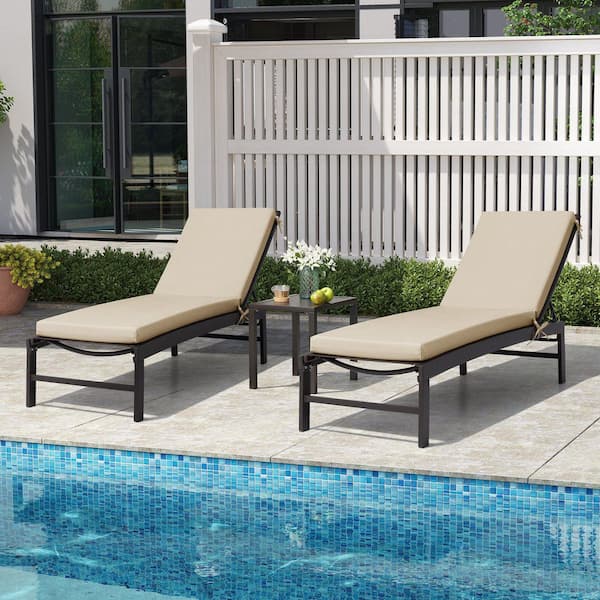 72 x 21 x 2.7 in. Set of 2 Champagne Outdoor Lounge Cushions with Tie-Downs