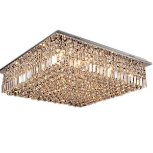15.75 in. 4-Light Silver Modern K9 Clear Crystal Flush Mount Ceiling Light for Living Room Bedroom, with Bulbs Included
