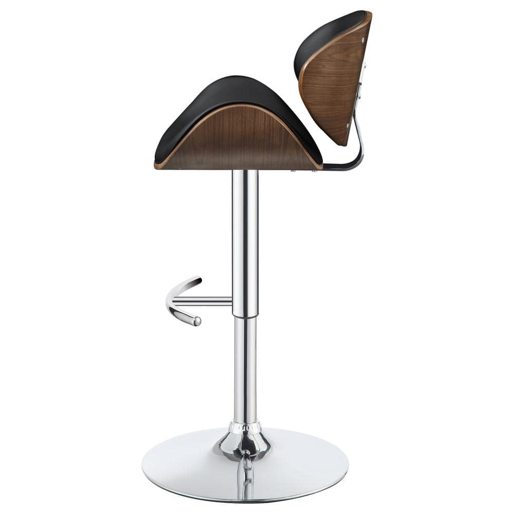 Adjustable Black Faux Leather and Walnut Bar Stool