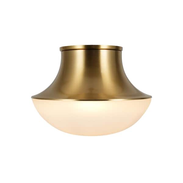 Kenroy Home 7 in. 1-Light Gold Transitional Flush Mount with Frosted Glass Shade and No Bulbs Included