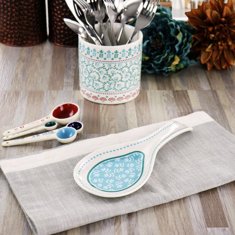 Village Vines Blue Ceramic Floral Serving Spoon Rest