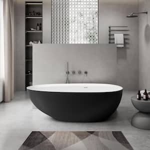 Verna 71 in. x 35 in. Solid Surface Stone Resin Matte Freestanding Flat Bottom Bathtub in Black