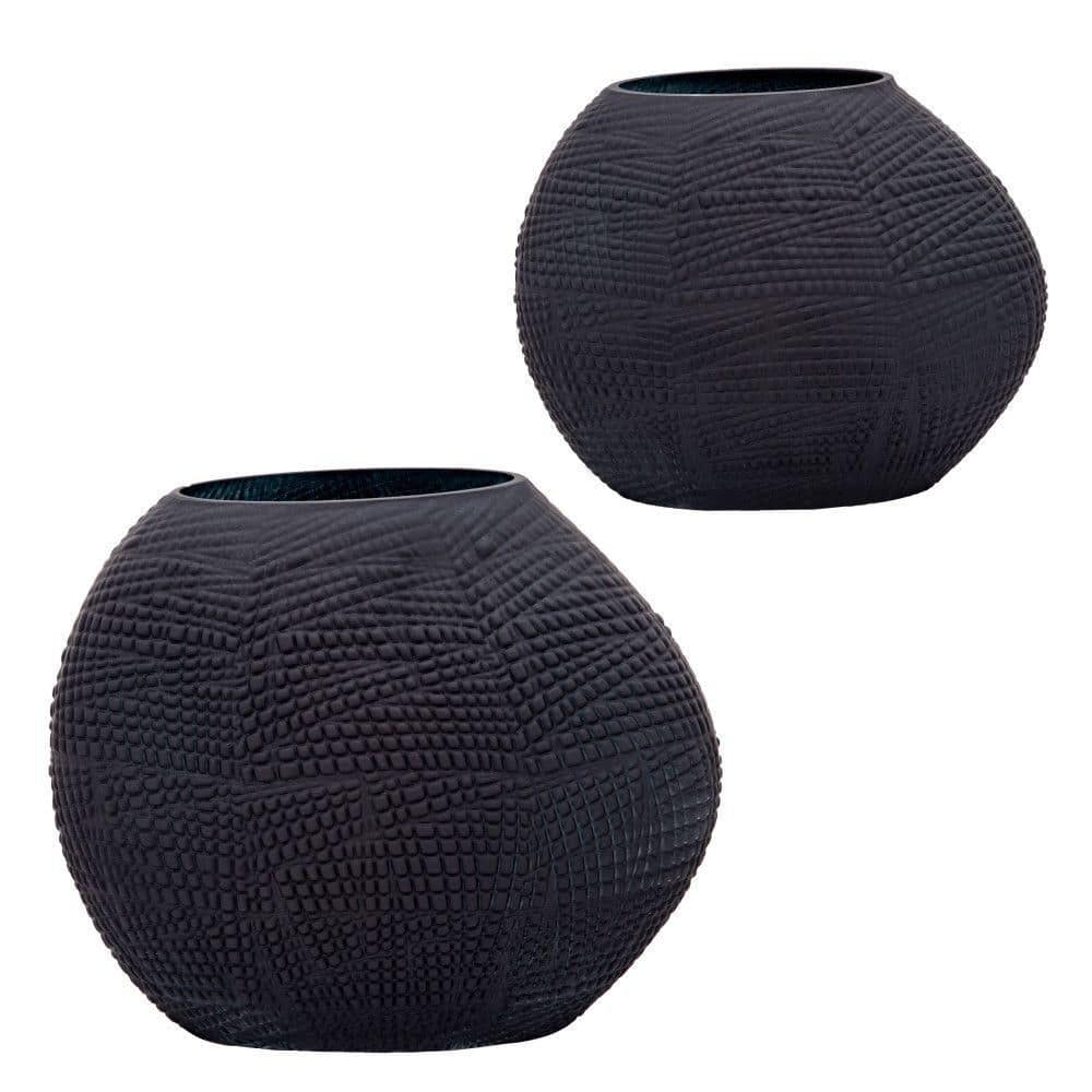 Black Textured Glass 8" Vase for Table Centerpieces