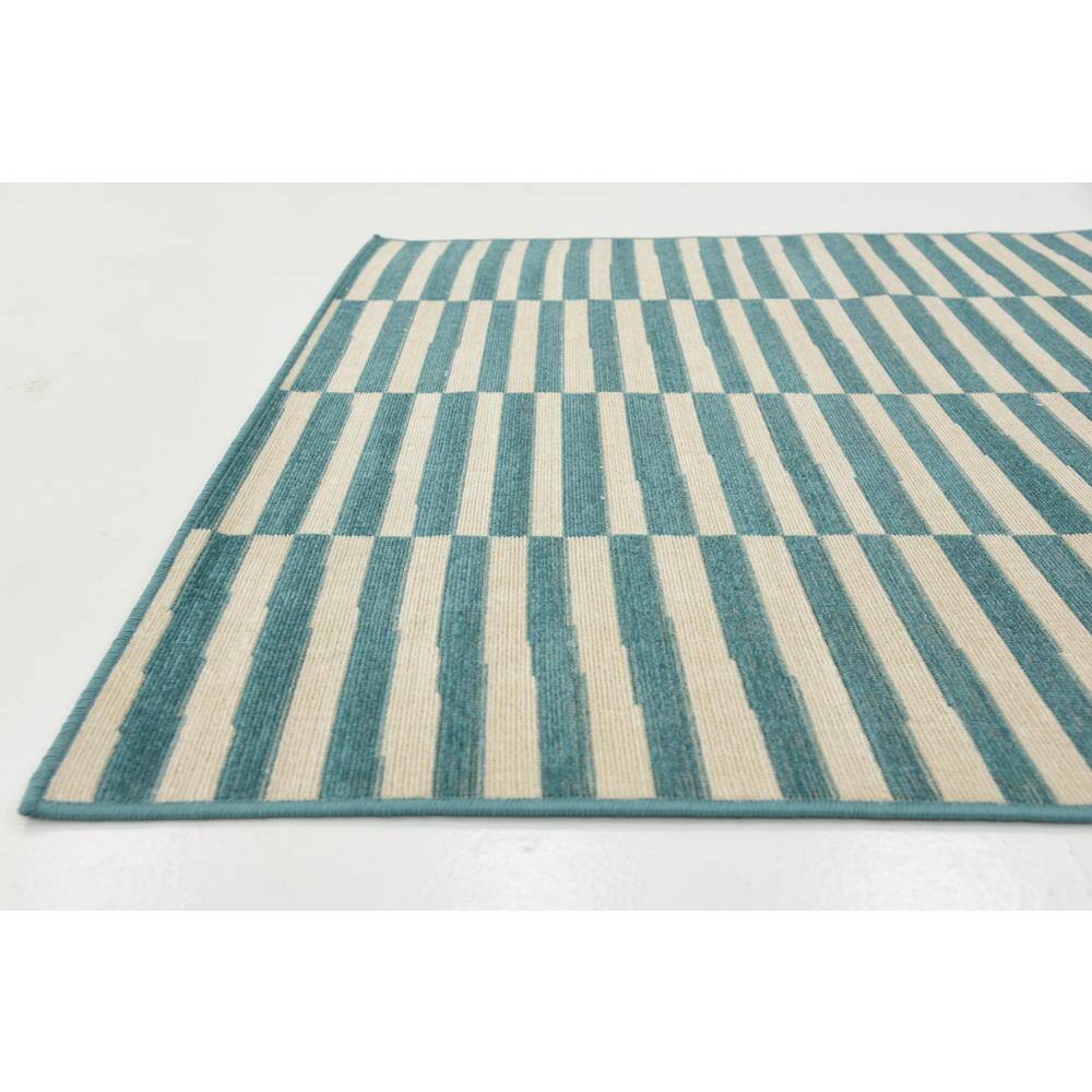 Teal Stripe Easy-Care Synthetic 4' x 6' Rectangular Rug
