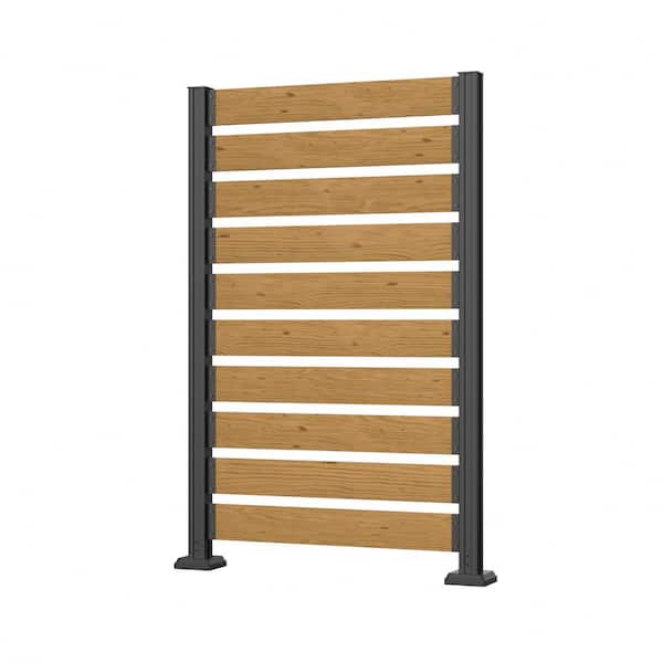 VEIKOUS 5.74 ft x 3.35 ft (1-Panel) Black Outdoor Wood Flat Top Privacy Fence Screen with Metal Stakes for Soft and Hard Ground