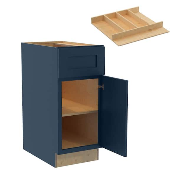 Home Decorators Collection Newport 15 in. W x 24 in. D x 34.5 in. H Assembled Plywood Base Kitchen Cabinet in Mythic Blue with Utility Soft Cls RH