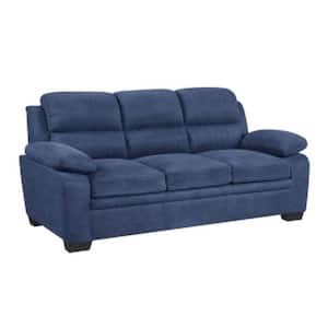 80 in. Straight Arm Polyester Rectangle Channel Tufted Sofa in Blue