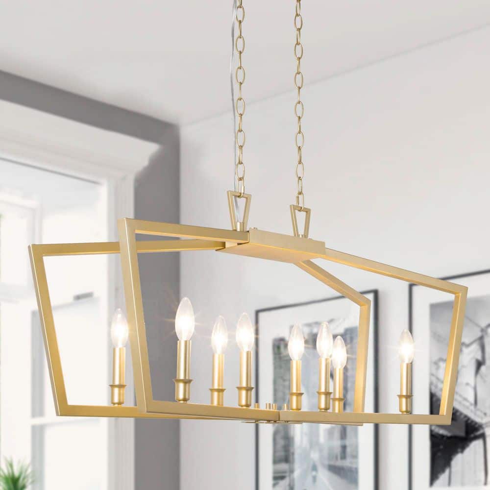 Uolfin Modern Gold Kitchen Candlestick Chandelier, 38 in. 8-Light