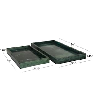 Green Marble Decorative Tray with Raised Border (Set of 2)