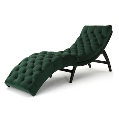 Garret Tufted Emerald New Velvet Curved Chaise Lounge