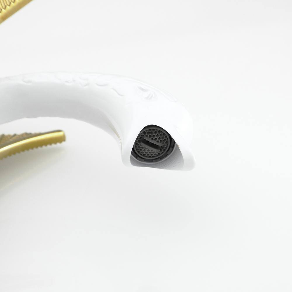 White and Gold Swan Single Handle Bathroom Vessel Faucet