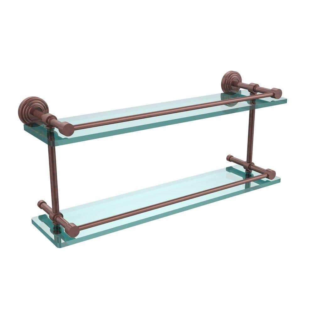 Allied Brass Waverly Place 22 in. L x in. H x in. W 2-Tier Clear Glass  Bathroom Shelf with Gallery Rail in Antique Copper WP-2/22-GAL-CA The  Home Depot