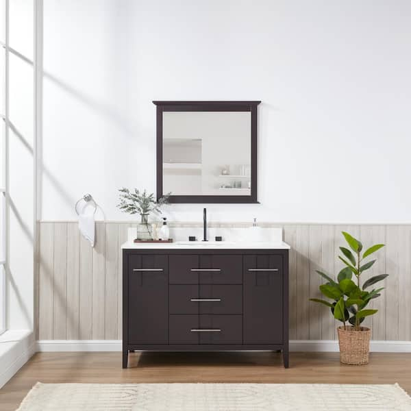 Florence 48 in. W x 22 in. D x 35 in. H Single Sink Bath Vanity in Espresso with Solid White Quartz Top