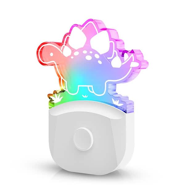 Stegosaurus Dinosaur Night Light Plug-In-RGB + 3000K, 3 Modes, Dusk-to-Dawn Sensor, for Boys' Room, Nursery Decor