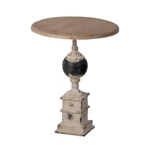 18.5 in. Brown, Ivory and Black Round Wood End Table with Pedestal