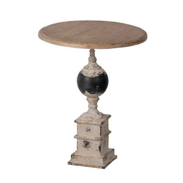 Benjara 18.5 in. Brown, Ivory and Black Round Wood End Table with