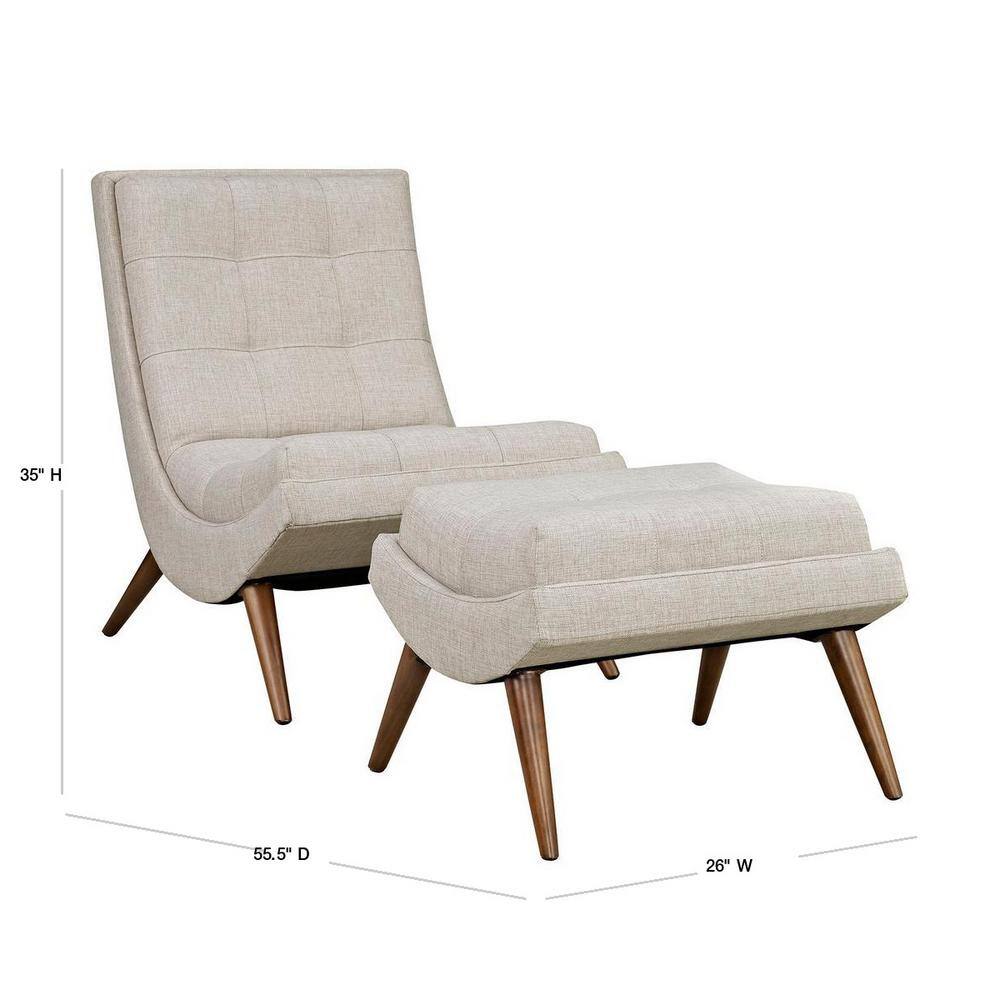 Beige Fabric Lounge Chair Set with Cherry Wood Legs