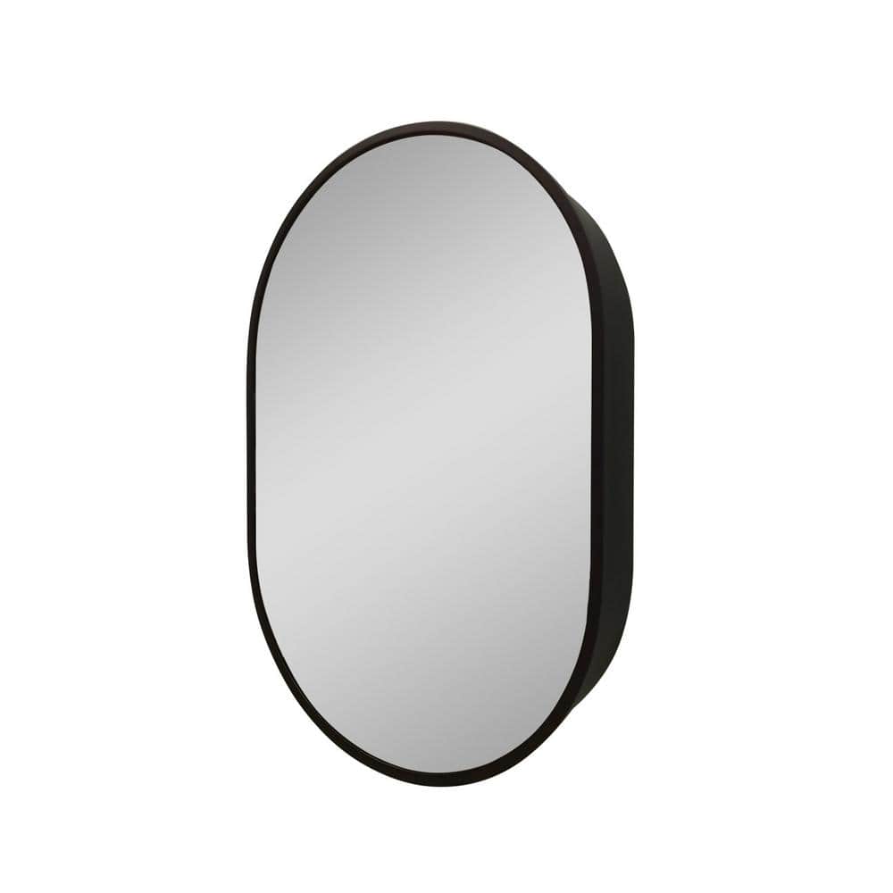 21 in. W x 31 in. H Black Oval Aluminium Framed Wall Mount/Recessed Bathroo