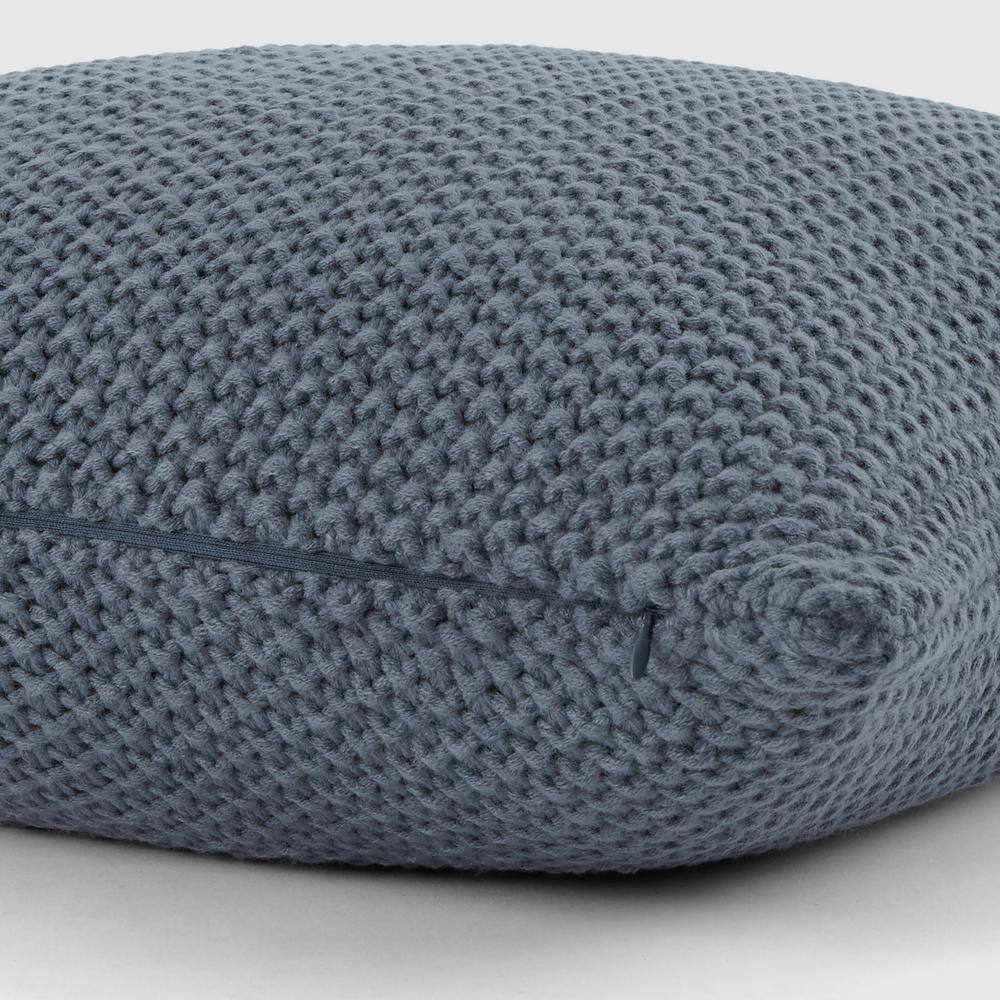 Blue Cotton Knit Square Throw Pillow