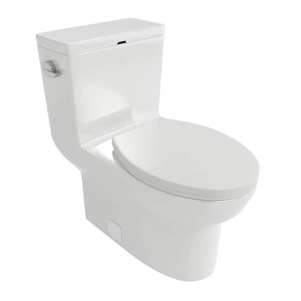 12 inch 1-piece 1.28 GPF Single Flush Elongated Toilet in White Seat Included with Side Caps, Wax Ring, Bolts
