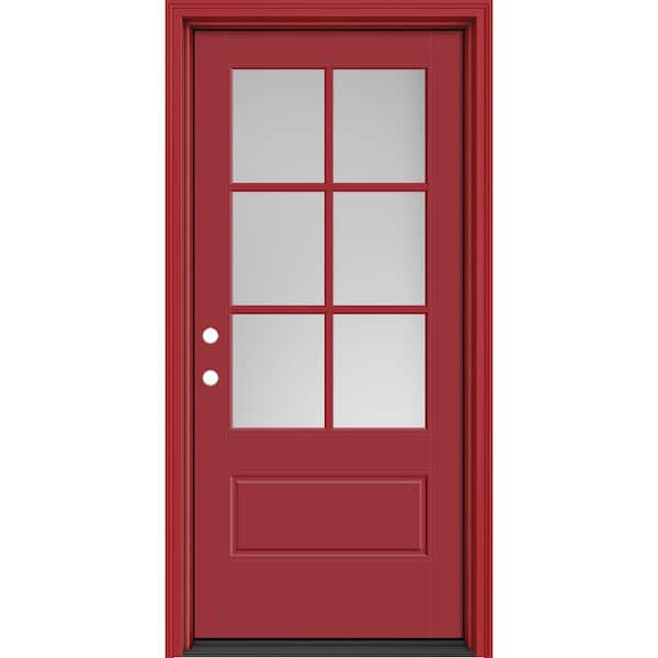 Masonite Performance Door System 36 in. x 80 in. VG 6-Lite Right-Hand Inswing Pearl Red Smooth Fiberglass Prehung Front Door