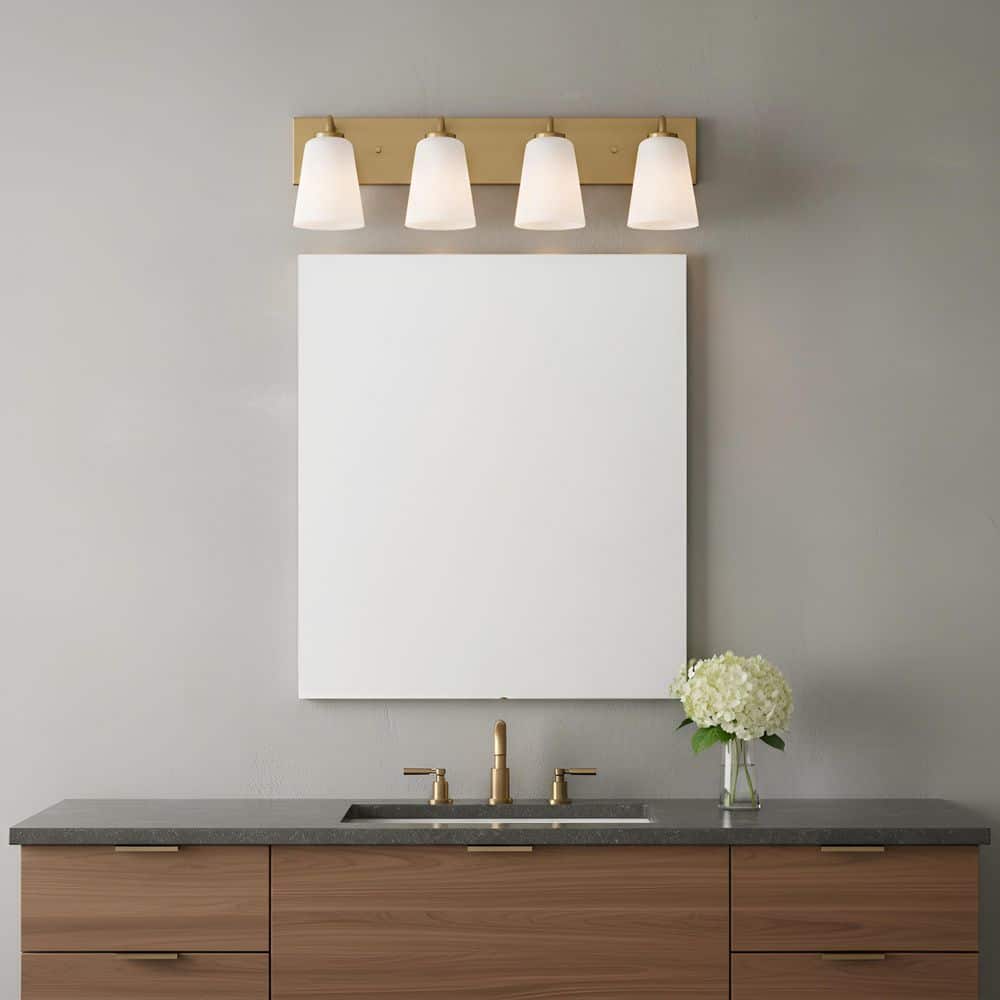Miles 25 in. W x 8 in. H 4-Light Satin Brass Dimmable Extra Large Bathroom Vanity Light with No Bulbs Included price history on PriceWatchPro